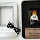 Personalized name Gift ring bearer card invitation toy figure toy gift ring security figure briefcase tin box with bow tie