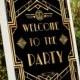 Great Gatsby Art Deco Welcome To The Party, Welcome To The Party Sign, Printable Party Decor, Gold Party Sign, Printable Party Poster 01