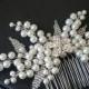 Bridal Pearl Hair Comb, White Pearl Silver Headpiece, Pearl Floral Hairpiece, Wedding Hair Jewelry, Bridal Hair Accessories Pearl Hair Piece