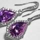 Amethyst Crystal Wedding Earrings, Purple Teardrop Bridal Chandelier Earrings, Amethyst Cubic Zirconia Dangle Earrings, Statement Earrings