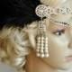 The Great Gatsby 20's rhinestone pearls flapper headband,20's flapper Headpiece headband, Bridal Headband, Crystal Ribbon Headband Black