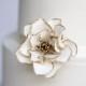 White and Gold Open Rose Sugar Flower with Gold Edging - Wedding Cake Topper - READY TO SHIP