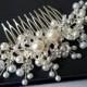 Pearl Crystal Bridal Hair Comb, White Pearl Floral Headpiece, Wedding Hairpiece, Pearl Crystal Hair Piece, Hair Jewelry, Pearl Silver Comb
