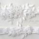 Floral Wedding Garter Set NO SLIP grip vintage rhinestones bridal garter, elegant wedding garter set WHITE C104-C104