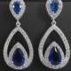 Blue Crystal Bridal Earrings, Navy Blue Cubic Zirconia Earrings, Teardrop Wedding Earrings, Statement Earrings, Royal Blue Dangle Earrings