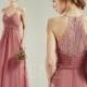 Bridesmaid Dress Old Rose Chiffon Wedding Dress Lace Halter Strap Prom Dress Ruched V Neck Formal Dress Illusion Lace Back Party Dress(H809)