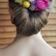 Purple yellow flower comb, Floral hair piece back, Floral hair comb wedding boho, Flowers hair, Bridal headpiece flowers, Purple peony hair