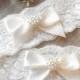 Rose Gold or Silver Setting Wedding Garter Keepsake or Set ADD MONOGRAMMING Lingerie Lace Pearls and Rhinestones Satin Bows Bridal Garter