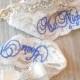 NO SLIP Wedding Garter Beautiful Lingerie Stretch Lace Customized Bridal Garter Set Rhinestone Setting on Lingerie Lace
