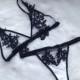 Lily Black floral lace applique lingerie set sheer lingerie set