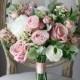 Dusty Rose Pink Bridal Bouquet, Classic Wedding Bouquet, Rustic Boho Flower Bouquet,  Design in Rose and Peony