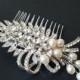 Crystal Pearl Bridal Hair Comb, Rhinestone Hair Comb, Crystal Pearl Hair Jewelry, Wedding Floral Headpiece, Bridal Pearl Crystal Hairpiece