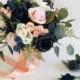 Navy and Blush Bridal Bouquet, Navy and Gold Wedding, Ballet Rose, Quartz, Marine Bridal Flowers, Boho Bridal Bouquet, Eucalyptus, Fall
