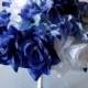 Royal Blue White Rhinestone Rose Hydrangea Bridal Wedding Bouquet & Boutonniere