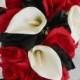 Bridal wedding bouquet black and red with white callas silk