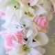 Bridal cascade wedding bouquet white and pink roses with casablanca lilies and callas