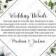Wedding details card watercolor greenery herbal and white anemone PDF 5x3.5 in edit online