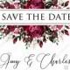 Marsala dark red peony wedding invitation greenery Save the date PDF 5.25x5.25 in Customize online cards
