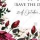 Save the date Marsala peony wedding invitation greenery burgundy floral PDF 5x7 in Customize online cards