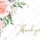 Thank you card peach rose watercolor greenery fern wedding invitation PDF 5.6x4.25 in online editor