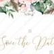 Save the Date card peach rose watercolor greenery fern wedding invitation PDF 5.25x5.25 in online editor