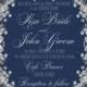 Wedding invitation set white anemone flower card template on navy blue background PDF 5x7 in