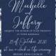 Wedding invitation set white anemone flower card template on navy blue background PDF 5x7 in invitation editor