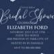Bridal shower invitation set white anemone flower card template on navy blue background PDF 5x7 in personalized invitation