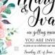 Wedding invitation set watercolor blush pink rose greenery card template PDF 5x7 in personalized invitation