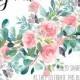 Wedding invitation set watercolor blush pink rose greenery card template PDF 5x7 in edit online