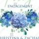 Engagement party wedding invitation set watercolor blue hydrangea eucalyptus greenery PDF 5x7 in invitation editor