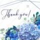 Thank you card wedding invitation set watercolor blue hydrangea eucalyptus greenery PDF 5.6x4.25 in wedding invitation maker