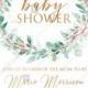Baby shower wedding invitation set gold leaf laurel watercolor eucalyptus greenery PDF 5x7 in