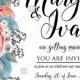 Wedding invitation set celebration pink peony tea rose ranunculus floral card template PDF 5x7 in personalized invitation
