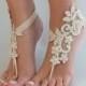 Champagne Lace Sandal Beach Wedding Barefoot Sandals Bridesmaids Gift Bridal Jewelry Wedding Shoes Bangle Bridal Accessories Anklet
