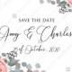 Save the date wedding invitation set pink peony tea rose ranunculus floral card template PDF 5.25x5.25 in online maker