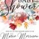 Baby shower wedding invitation set marsala pink peony rose watercolor greenery PDF 5x7 in customize online