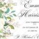 Wedding invitation set white rose peony herbal greenery template PDF 5x7 in