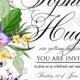 Wedding invitation set tropical violet yellow hibiscus flower palm leaves PDF 5x7 in PDF template