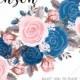 Wedding invitation pink navy blue rose peony ranunculus floral card template PDF 5x7 in invitation editor