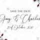 Wedding save the date invitation set watercolor marsala red burgundy rose peony greenery PDF 5.25x5.25 in edit online