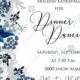 Christmas party wedding invitation set poinsettia navy blue winter flower berry PDF 5x7 in invitation editor