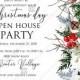 Merry Christmas Party Invitation winter floral wreath fir white rose red berry PDF 5x7 in PDF editor