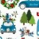 Merry Christmas Tree On blue vw beetle Car Clipart winter holiday vectora elements decoration bouquet
