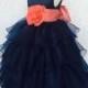 Sleeveless Navy Organza Ruffle Dress Coral  Photoshoot Birthday Recital Graduation Bridesmaid Sizes S M L XL 2 4 6 8 10 12 14 16 Flower Girl