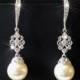 Bridal Pearl Chandelier Earrings, Wedding Earrings, Swarovski 10mm Ivory Pearl Silver Earrings, Pearl Drop Dangle Earrings, Bridal Jewelry