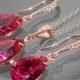 Fuchsia Rose Gold Jewelry Set, Hot Pink Earrings&Necklace Crystal Set, Swarovski Fuchsia Pink Gold Jewelry, Prom Jewelry Begonia Bridesmaids