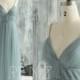 Prom Dress Dusty Blue Tulle Bridesmaid Dress V Neck Wedding Dress Beaded Spaghetti Strap Formal Dress Long Pleated Party Dress (LS645)