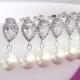 Silver Bridesmaid earrings set of 6 pearl earrings bridesmaid jewelry wedding earrings CZ and pearl drop earrings bridesmaid gift sets