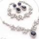 saphire bridal necklace set, blue sapphire wedding necklace, sapphire bridal jewelry set, blue wedding jewelry set, sapphire jewelry set cz